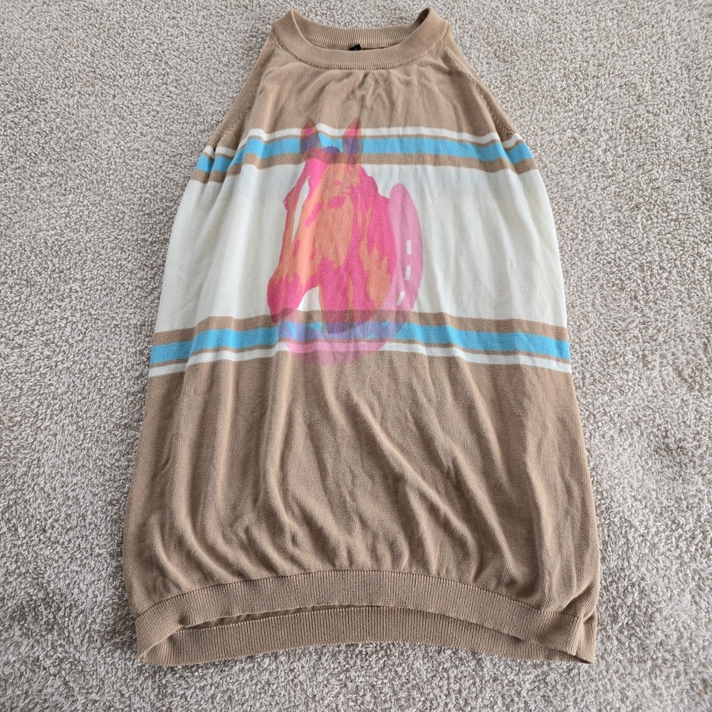 2 Fly Co Knit‎ Long Tank Top Sweater W/horse Motif Size M Boho-chic Equestrian